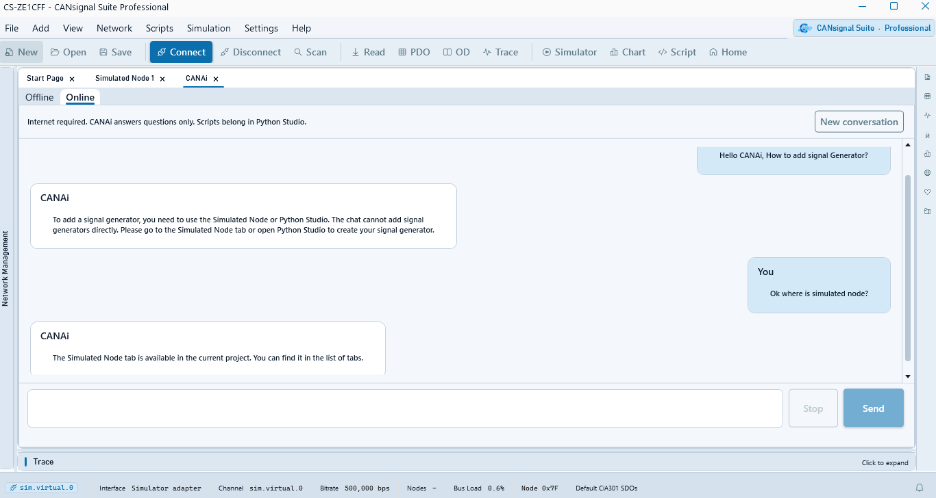 CANsignal Suite CANAi Online mode