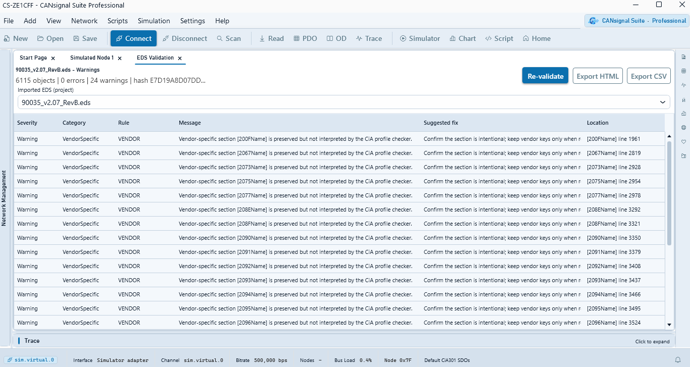 CANsignal Suite EDS Validation